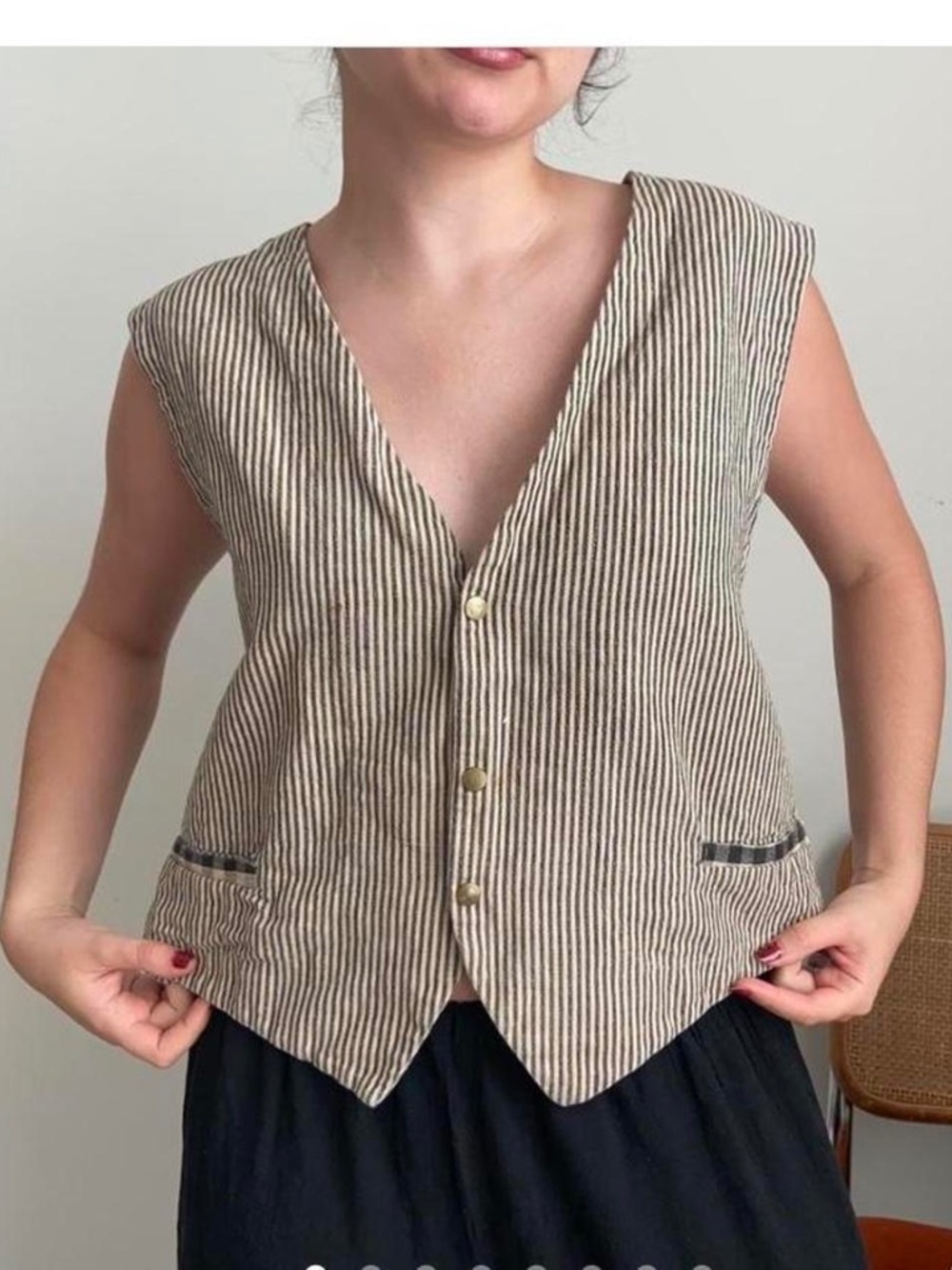 Cotton Plaid and Striped Black and Tan Vest